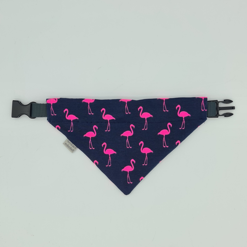 Halstuch für den Hund in dunkelblau mit pinken Flamingos